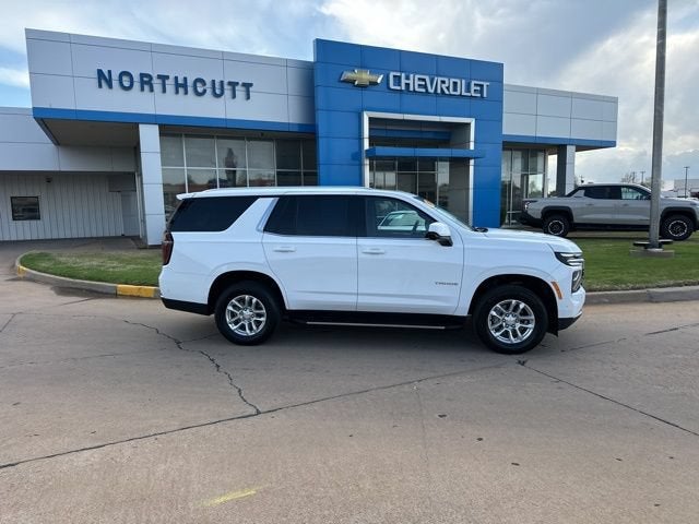 2025 Chevrolet Tahoe LT in Summit White — front three-quarter view