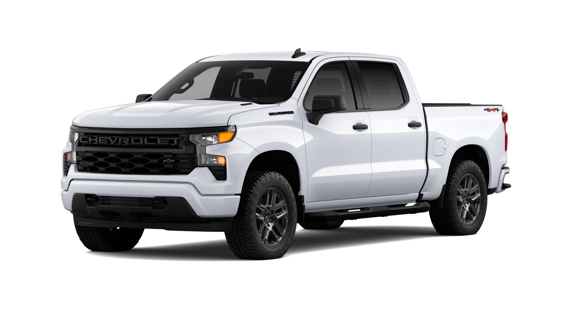 2026 Chevrolet Silverado 1500 Custom in Summit White — front three-quarter view